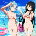 1:1_aspect_ratio 1girl 2_girls alternative_bust_size areola asuna_(alo) asuna_(sao) ball beachball big_breasts black_hair blue_eyes blue_hair breasts brown_eyes high_resolution innertube kuroyukihime long_hair multiple_girls nipples nude nude_filter pointed_ears ponytail pussy sword_art_online third-party_edit tied_hair very_high_resolution very_long_hair water yuuki_asuna