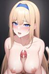  1boy 1girl alice_schuberg alluring big_breasts blonde_hair blue_eyes canon_couple cum_on_breasts cumshot eugeo nightcore_(artist) orgasm paizuri sword_art_online 