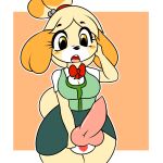  1futa animal_crossing anthro balls canine_penis canis clothed dog futa_only futanari isabelle_(animal_crossing) kloudmutt knot looking_down nintendo panties penis solo_futa standing yellow_fur 