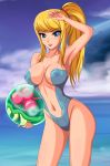  1girl ball big_breasts breasts female_only highres metroid nintendo samus_aran see-through sigurd_hosenfeld sigurdhosenfeld uncensored 