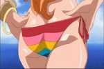 1girl big_breasts bikini female female_only gif large_breasts long_hair nami one_piece orange_hair solo stretching swimsuit