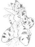  7fukuinu anthro balls blush breasts cum ejaculation ejaculation_between_breasts erection feline fur furry futanari intersex monochrome penis sketch striped_body striped_fur testicle 