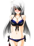 1girl ahoge arms_behind_back bikini breasts cleavage engo_(aquawatery) eyebatch eyepatch female frilled_bikini frills infinite_stratos large_breasts laura_bodewig long_hair navel red_eyes side-tie_bikini solo swimsuit thigh_gap wallpaper white_hair