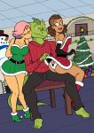 2_girls anthro ass boots box brown_hair butt_crack christmas christmas_dress christmas_outfit christmas_tree closed_eyes commission dreamworks dress dress_lift glimmer glimmer_(she-ra) gloves green_dress human kissing lizard lizard_folk lizardman long_boots long_gloves lonnie malandra_(artist) male/female mistletoe_panties multicolored_hair netflix present printed_panties red_dress reptile rogelio she-ra_princess_of_power short_hair sitting sitting_on_chair sitting_on_lap snowman sweater white_panties