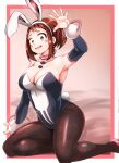 1girl 1girl 1girl aciashi adahcm big_breasts breasts bunny_ears bunny_girl bunnysuit cleavage female_focus female_only high_res high_resolution looking_at_viewer my_hero_academia ochako_uraraka pantyhose short_hair solo_female solo_focus tagme