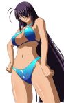 bikini blue_eyes female ikkitousen kan'u_unchou kanu_unchou long_hair purple_hair solo standing swimsuit