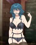  1girl baton big_breasts blue_eyes blush byleth_(fire_emblem) byleth_(fire_emblem)_(female) cryptid_crab female_focus female_only fire_emblem fire_emblem:_three_houses garter_belt garter_straps green_hair high_res high_resolution lingerie long_hair nintendo panties solo_female solo_focus stockings tagme teacher teal_hair thick_thighs video_game_character video_game_franchise 