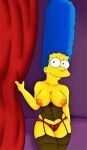 big_breasts blue_hair corset erect_nipples marge_simpson panties stockings the_simpsons thighs yellow_skin