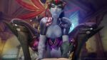 1boy 1girl big_penis blue_hair bouncing_breasts brown_eyes cowgirl_position fpsblyck looking_at_viewer male_pov moaning overwatch shaved_pussy small_breasts thick_thighs vaginal_penetration widowmaker