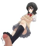 black_hair bleach blush chiwino crossed_arms feet foot footjob footwear grey_eyes kuchiki_rukia no_shoes penis ribbon school_uniform short_hair skirt sock_on_penis sockjob socks toes uncensored