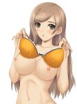  1girl blush bra breasts brown_eyes brown_hair female highres large_breasts lingerie long_hair navel nipples open_mouth sega shining_(series) shining_tears shining_wind slender_waist solo touka_kureha underwear undressing yoshimura_kentaro yoshimura_kentarou 