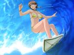  bracelet braid breasts brown_hair dutch_angle female game_cg happoubi_jin happy jewelry mika_kuouzumiaiginsusutakeizumonokamimeichoujin mizugi ocean open_mouth resort_boin side-tie_bikini smile striped striped_bikini striped_swimsuit surfboard swimsuit twin_braids water 