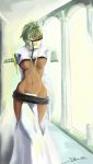  1girl arrancar bleach blonde_hair blue_eyes breasts column dark_skin david_dong espada hollow lgsg-9sniper01 pillar revealing_clothes solo sword tia_harribel tier_harribel underboob weapon 