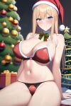 alice_schuberg alluring blonde_hair blue_eyes bra christmas_lingerie cleavage lingerie nightcore_(artist) panties santa_outfit sword_art_online