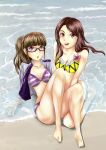 2_girls alluring amy_yuzuki beach bikini black_hair brown_hair jacket multiple_girls nyon ocean super_sentai swimsuit ulshade_yayoi voluptuous wet yayoi_ulshade yuzuki_amy zyuden_sentai_kyoryuger