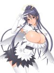  1girl blush breasts bursting_breasts cleavage elbow_gloves female gloves grey_eyes grey_hair kanzaki_kaori large_breasts long_hair maid makoto_(mk10) solo thighhighs to_aru_majutsu_no_index v 