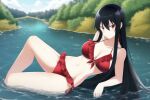 1girl akame_(akame_ga_kill!) akame_ga_kill! alluring bikini black_hair cleavage lake long_hair nightcore_(artist) otakutestingai red_bikini red_eyes wet