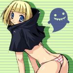 bleach blonde_hair blue_eyes blush butt_crack ghost hood hoodie leaning_forward looking_back lowres no_pants panties pink_panties ririn shadow smile standing striped striped_panties underwear