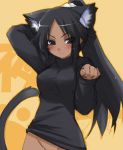 1girl animal_ears black_eyes black_hair bleach blush bottomless cat_ears cat_pose cat_tail censored dark_skin haga_yui hakoiri_nyanko out-of-frame_censoring paw_pose ponytail shihouin_yoruichi sketch solo sweater tail turtleneck work_in_progress