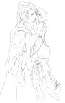  1boy 1girl artist_request bleach breasts butt byakuya_kuchiki carrying clothed female female_human hair kissing male male/female male_human monochrome nude pussy rukia_kuchiki sketch small_breasts standing 