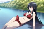 1girl akame_(akame_ga_kill!) akame_ga_kill! alluring big_breasts bikini black_hair cleavage lake long_hair nightcore_(artist) otakutestingai red_bikini red_eyes wet