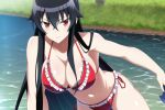 1girl akame_(akame_ga_kill!) akame_ga_kill! alluring big_breasts bikini black_hair cleavage lake long_hair nightcore_(artist) otakutestingai red_bikini red_eyes wet