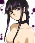  1girl areola areolae bare_shoulders black_hair bleach braid breasts bust chest choker cleavage eyelashes female girl hair kurotsuchi_nemu looking_at_viewer lowres medium_breasts neck nemu_kurotsuchi nipples nude purple_eyes purple_hair shoulders single_braid small_breasts solo solo_female topless upper_body 