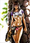 abs alluring bangs blaster blunt_bangs braid breasts crop_top female_abs glasses gun high_res holster jungle legs long_hair nature palm_tree panties pink_panties realistic super_sentai sweat tabe_koji tan tree ulshade_yayoi under_boob underwear voluptuous weapon yayoi_ulshade zyuden_sentai_kyoryuger