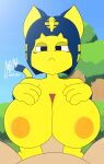 1boy 1girl absurd_res animal_crossing ankha ankha_(animal_crossing) anthro big_breasts blue_hair breast_play breasts cat da1k1ra duo egyptian erection felid feline furry genitals hair high_res huge_breasts male male/female mammal nintendo nipples nude paizuri penis pov sex unimpressed video_games yellow_body