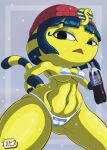 animal_crossing ankha bikini black_eyes blue_hair breasts catgirl egyptian jackintaro yellow_fur