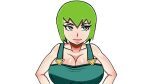  1girl big_breasts blue_eyes breasts cleavage female_focus female_only foo_fighters green_hair jojo&#039;s_bizarre_adventure overalls shiftymermaid_(artist) short_hair solo_female solo_focus stone_ocean text_bubble 