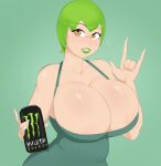  1girl 1girl 1girl big_breasts breasts cleavage curvy dress energy_drink female_focus female_only foo_fighters g3mma green_hair huge_breasts jojo&#039;s_bizarre_adventure lipstick short_hair solo_female solo_focus stone_ocean 