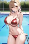  1girl 1girl alluring amber_hair asuna_(sao) big_breasts bikini brown_hair cleavage nightcore_(artist) swimming_pool sword_art_online 