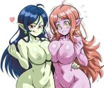  2_girls alternate_breast_size big_breasts blue_hair blush breast_press breasts chronoa circlet cleavage commission commissioner_upload core_person demoness dragon_ball dragon_ball_heroes earrings goddess green_nipples green_skin hand_on_hip jewelry lewdamone licking_lips light_brown_hair long_hair looking_at_viewer multiple_girls nipples no_bra no_panties pink_skin pointy_ears potara_earrings power_of_time_unleashed red_eyes robelu_(dragon_ball) slut sluts smile thick_thighs thighs tongue tongue_out voluptuous whore whores yellow_eyes yuri 