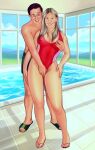  1boy1girl 1girl bitch blonde_hair blue_eyes breast_grab fingering mathilde original pig pool public real_person realistic reality saarl slut swimming_pool 