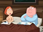 big_breasts erect_nipples family_guy in_bed lois_griffin peter_griffin