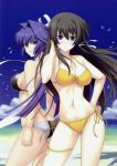 2girls art artist_request beach bikini female game_cg looking_at_viewer looking_back multiple_girls muvluv sky standing swimsuit