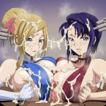 2_girls absurd_res blonde_hair blue_hair breast_press bukkake cecile_croomy code_geass cum cum_between_breasts cum_covered double_paizuri forced forced_paizuri gun guns high_res huge_breasts iwao178 long_hair mature mature_female milly_ashford paizuri scared short_hair threatening