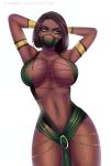 1girl 2d alluring athletic_female big_breasts bikini breasts curvy dark_hair dark_skin female_abs female_only fit_female flowerxl hand_behind_head jade_(mortal_kombat) mask midway_games mortal_kombat mortal_kombat_armageddon mortal_kombat_deception mortal_kombat_ii pose tagme thick_thighs ultimate_mortal_kombat_3 wide_hips