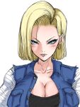 1girl android_18 big_breasts cleavage dragon_ball_z female jean_jacket looking_at_viewer ud_sbad_(artist)
