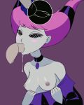  1boy 2_girls animated choker dc_comics fellatio gif hypnosis irrumatio jinx loop mind_control nipples oral raven_(dc) teen_titans throat_bulge zelamir 