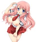  1girl baka_to_test_to_shoukanjuu blue_eyes breasts bunny female hair_ornament hairclip himeji_mizuki kurosawa_kiyotaka large_breasts long_hair mizuki_himeji necktie nipples open_clothes open_mouth open_shirt pink_hair shirt skirt skirt_tug smile solo 