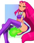 1girl 1girl 1girl ass boots bottomwear breasts dc_comics dildo energy eye_contact footwear green_eyes half-closed_eyes long_hair loodncrood looking_at_viewer masturbation no_panties partially_clothed red_hair skirt starfire tamaranean teen_titans teen_titans_go thighs topwear vaginal vaginal_insertion