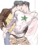  2boys cheating_husband diamond_in_unbreakable dilf incest jojo&#039;s_bizarre_adventure josuke_higashikata jotaro_kujo kissing male male/male male_only uncle_and_nephew yaoi 