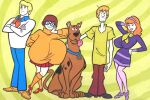 2_girls 3boys blonde_hair brown_hair daphne_blake freddy_jones gigantic_breasts glasses orange_hair photoshop scooby scooby-doo shaggy_rogers velma_dinkley woot