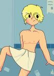  1boy artist_name blonde_hair erect_penis erection_under_clothes erection_under_towel male_only self_upload sexy sexy_body smgbullet solo_male towel towel_around_waist towel_only yaoi 