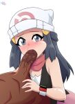  1boy 1girl beanie big_penis blush cfnm dark-skinned_male dark_skin fellatio fellatio headwear interracial long_hair looking_at_viewer penis pokemon pokemon_dppt protoscene veiny_penis wristwatch 