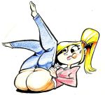 ass big_ass black_eyes blonde_hair bottomless courtney_babcock justindurden long_hair looking_back panties pants_down paranorman ponytail solo wide_hips