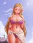  1girl alluring big_breasts bikini blonde_hair cleavage closed_eyes crows_feet female_only grin hylian long_hair navel nintendo o-ring o-ring_bikini o-ring_top pointy_ears princess_zelda saf-404 saf_404 safartwoks safartworks sarong smile softcore the_legend_of_zelda the_legend_of_zelda:_tears_of_the_kingdom thigh_gap very_long_hair voluptuous waist_wrap wrinkles zelda_(tears_of_the_kingdom) 