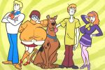 2_girls 3boys blonde_hair brown_hair daphne_blake freddy_jones gigantic_breasts glasses orange_hair photoshop scooby scooby-doo shaggy_rogers velma_dinkley woot